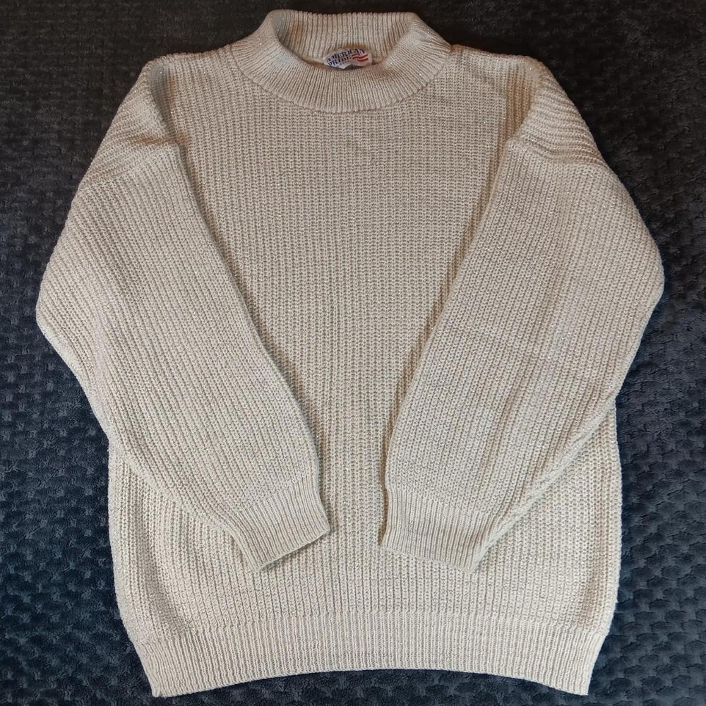 Vintage American Pride White & Silver Metallic Thread Sweater 90s Knit Large